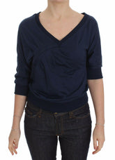 Exte Blue Cotton Top Pullover Deep V-neck Women Sweater -   -  Exte.